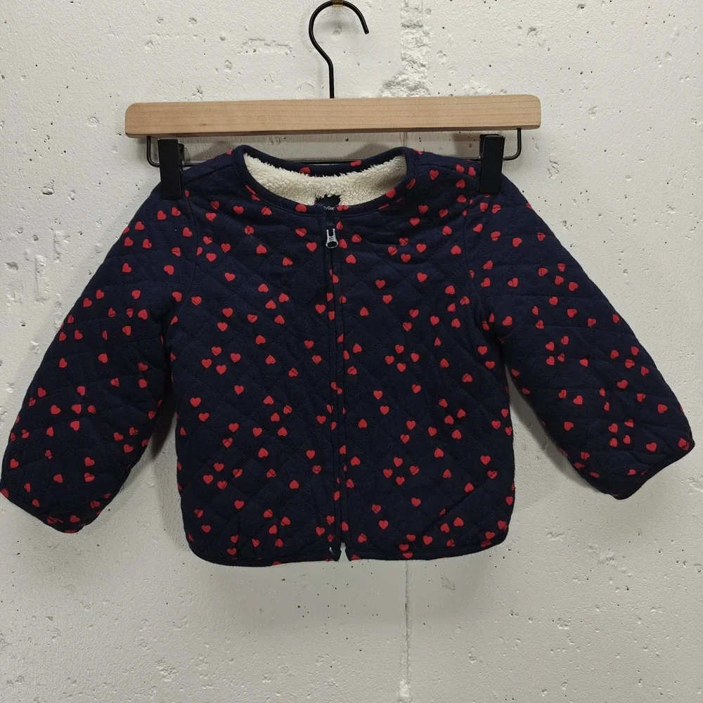 baby Gap Girls 18-24M Quilted Coat Fleece Lined Navy‎ Hearts